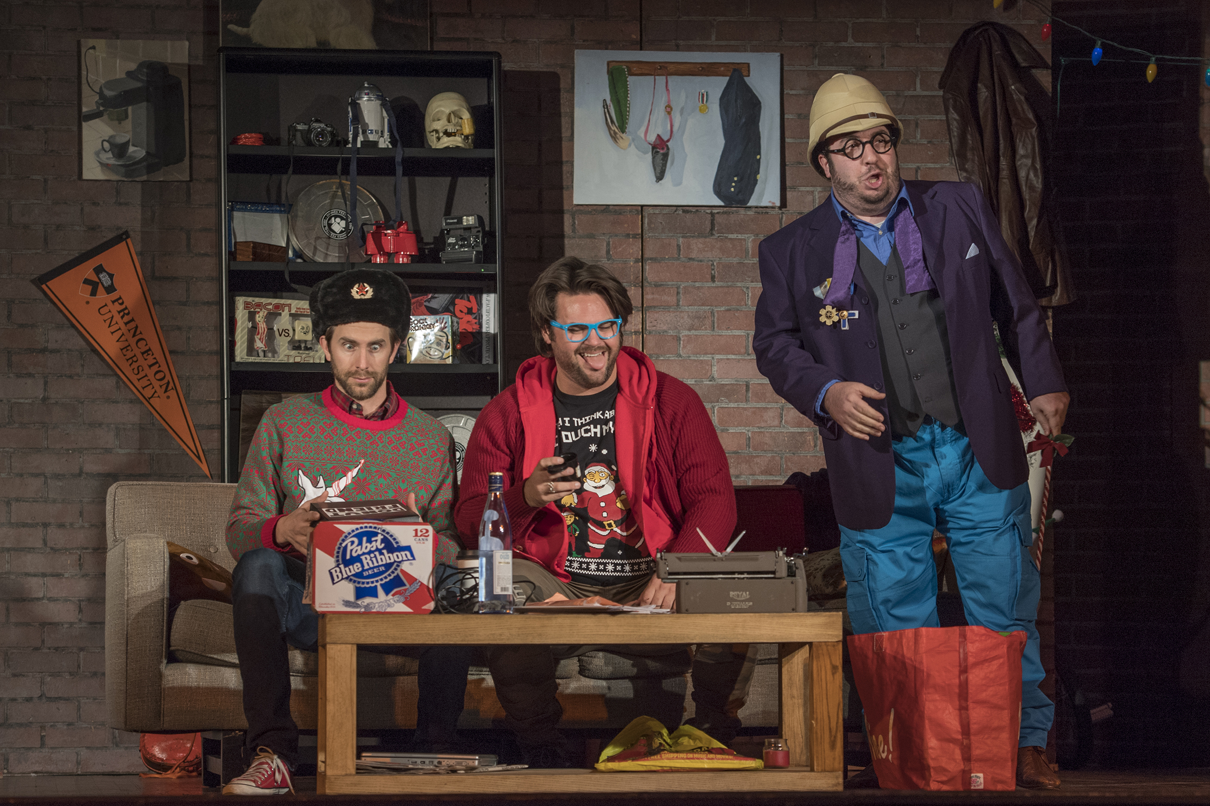 Keith Colclough as Colline, Dane Suarez as Rodolfo and E. Scott Levin as Schaunard at Pacific Opera Project