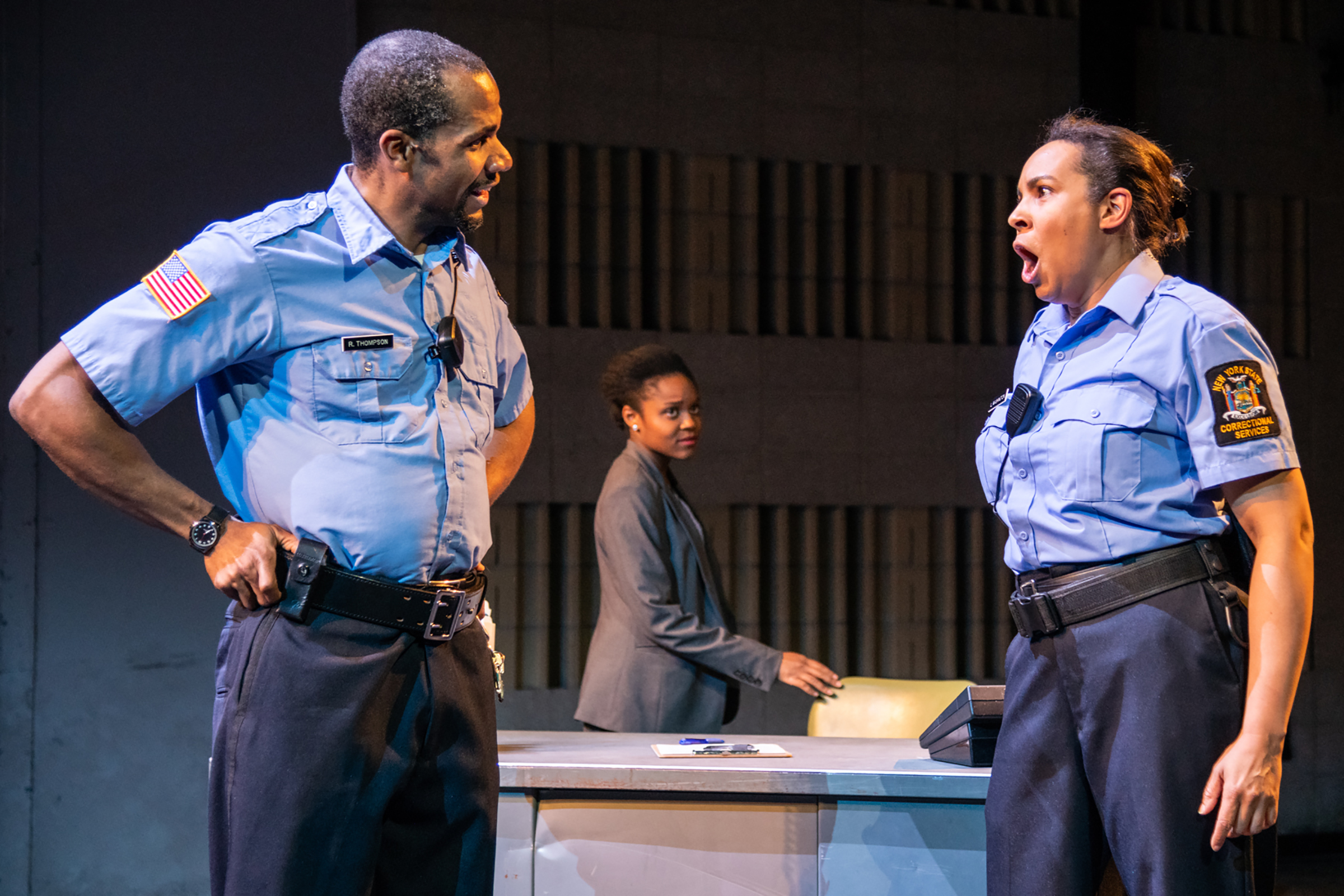 Derrell Acon as Roc, Malorie Casimir as Marcy and Kelly Griffin as Leah in Heartbeat Opera’s reimagined Fidelio