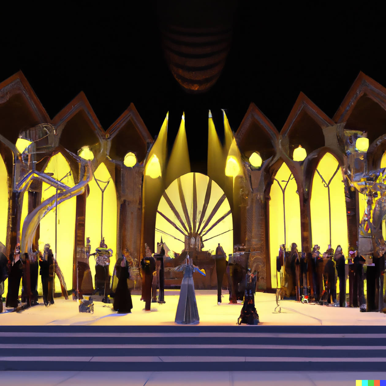 For a social media post, Opera Theatre of Saint Louis asked AI to create set renderings of hypothetical operas based on movies (pictured here: Harry Potter), but noted in the post, “AI could never make set designs as beautiful and dynamic as our designers.” (image: courtesy of Opera Theatre of Saint Louis)