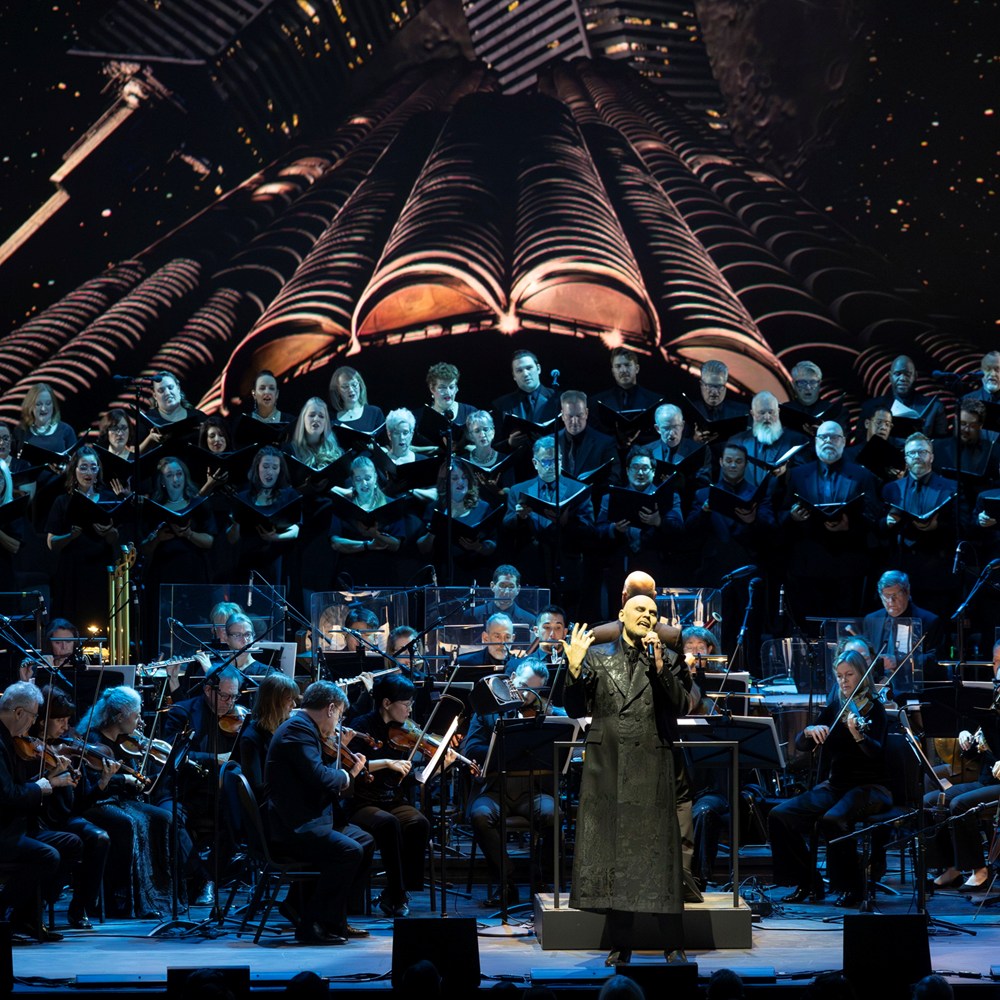 A Night of Mellon Collie and Infinite Sadness with Billy Corgan (in foreground) and the Lyric Opera of Chicago Orchestra and Chorus in 2025 (photo: Cory Weaver)