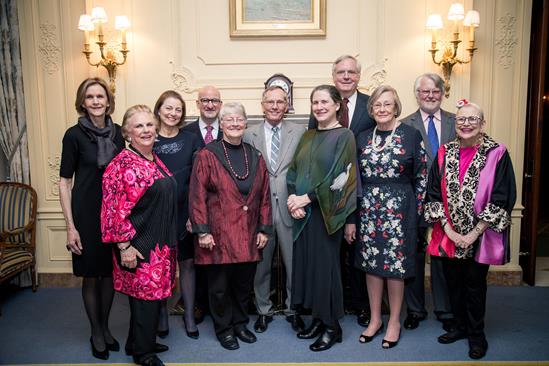 Marc A. Scorca, fourth from left, with past award recipients Ruth Orth, Jacqueline Badger Mars, Elizabeth Eveillard, Susan Bienkowski, Frank “Woody” Kuehn, Cynthia du Pont Tobias, John F. Nesholm, Susan F. Morris, G. Whitney Smith and Jane A. Robinson