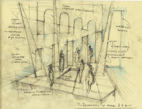 Preliminary design sketches for The Invention of Morel