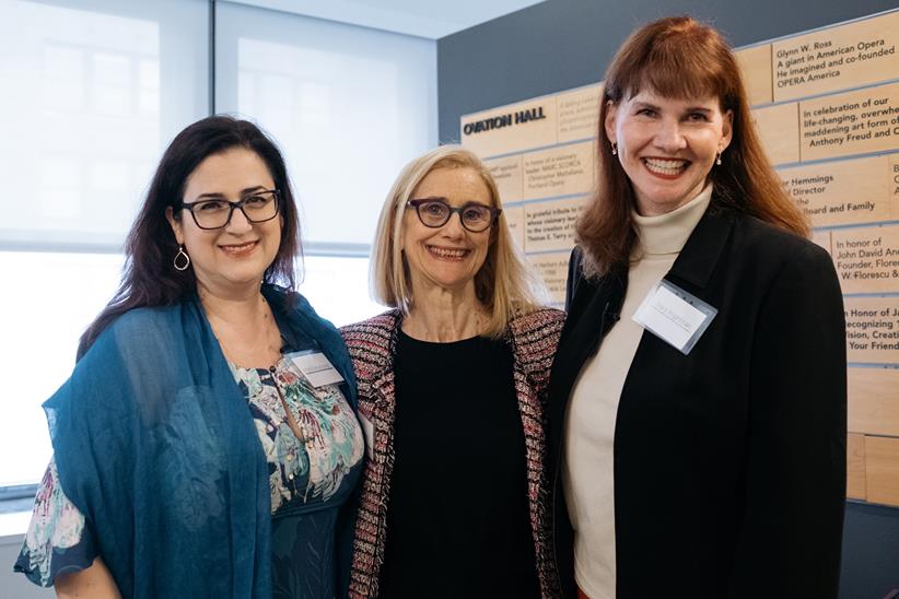 Mitra Sadeghpour, Astrid Baumgardner and Stacy Brightman at OPERA America’s Backstage Brunch
