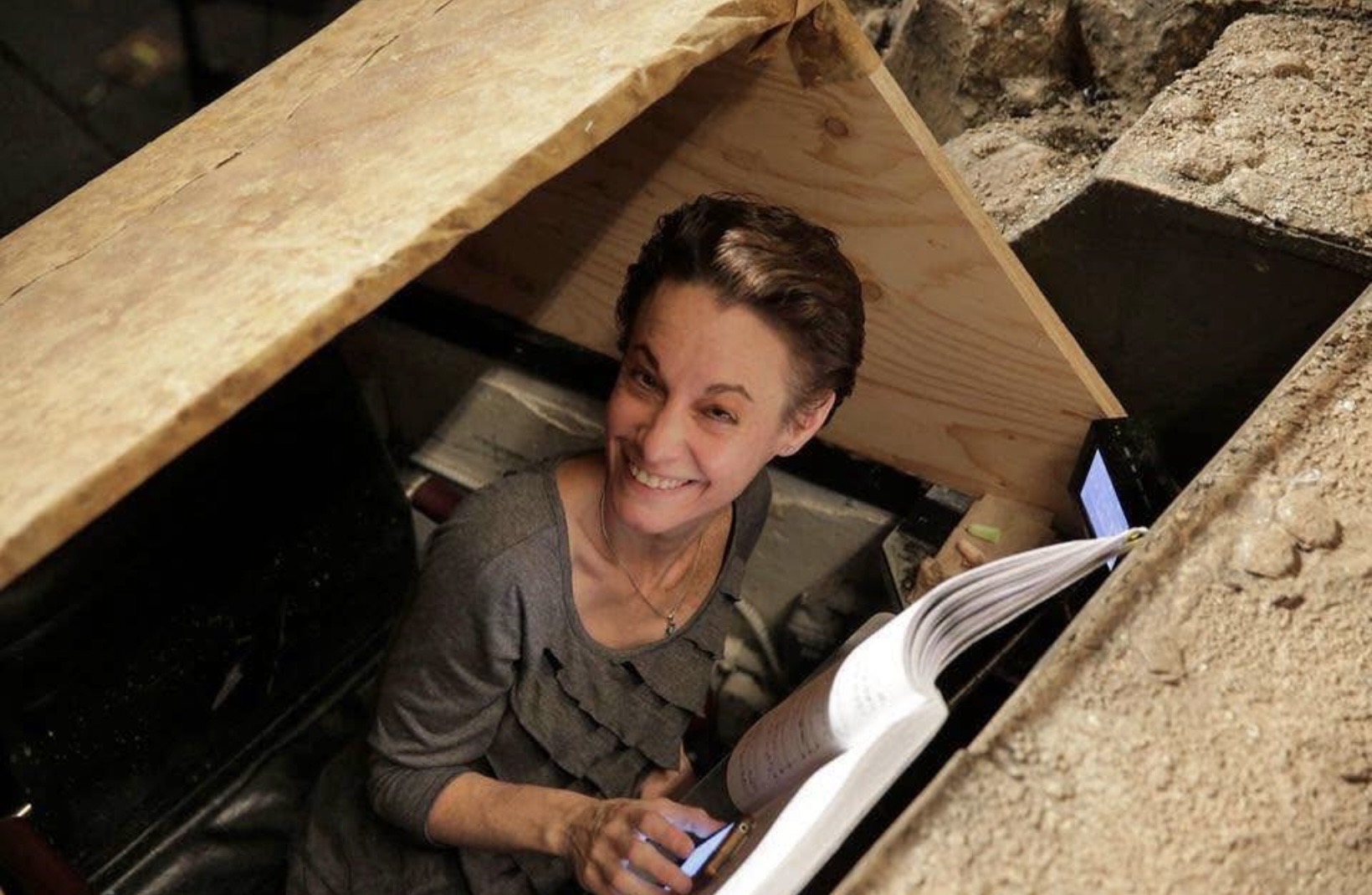 Caren Levine in the prompter’s box of the Metropolitan Opera (photo: courtesy of Caren Levine)