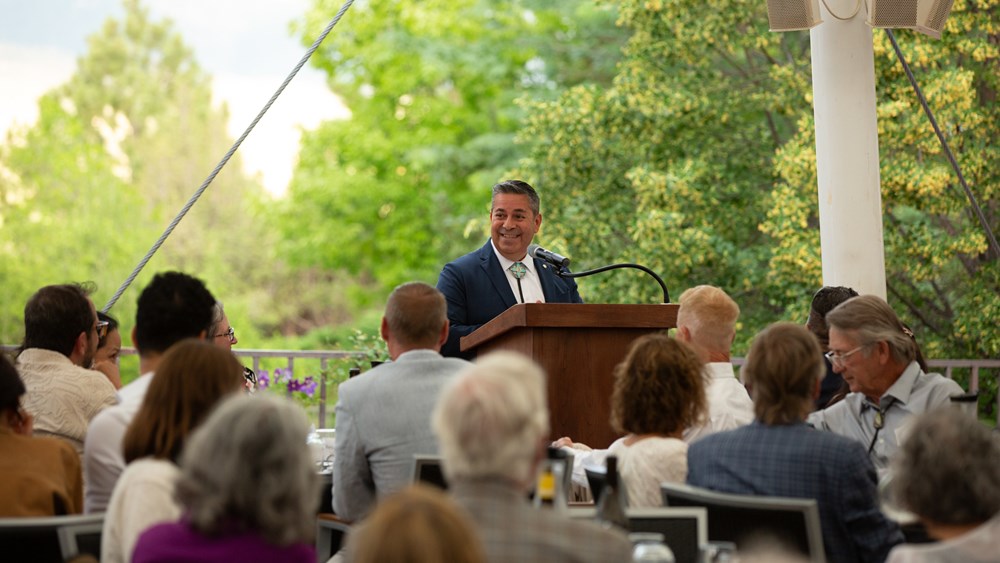 U.S. Senator Ben Ray Luján gives a speech at the Santa Fe Opera. (photo: courtesy of the Santa Fe Opera)