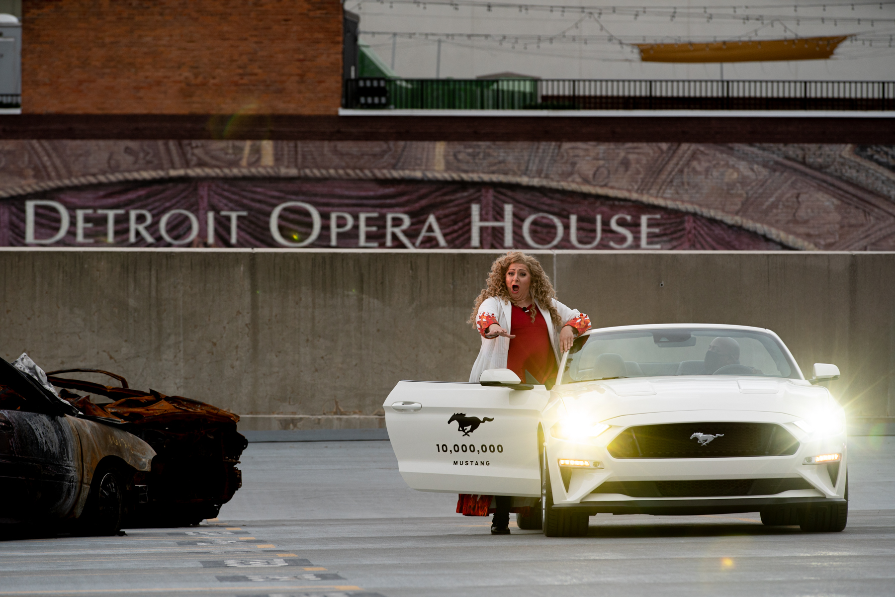 Christine Goerke in Michigan Opera Theatre's Twilight: Gods, staged by Yuval Sharon in the company's parking garage