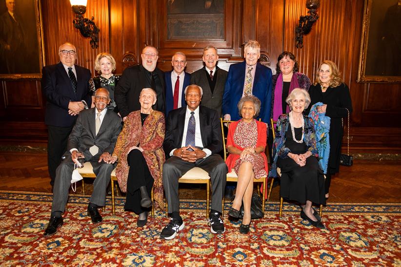 The Opera Hall of Fame inductees, top row, left to right: Alessandro Rossi Lemeni Makedon, son of honoree Virginia Zeani (not present), Camille LaBarre, Matthew Epstein, Charles MacKay, David Gockley, Gordon Getty, Dawn Upshaw, and Patricia K. Beggs. Bottom row, left to right: George Shirley, Marlena Malas, Simon Estes, Reri Grist, and Roma Wittcoff (photo: Danny Bristoll)