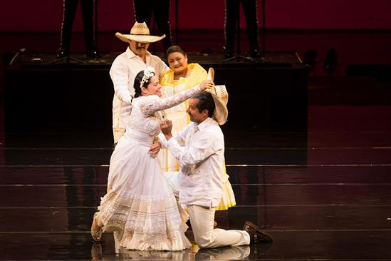 Cecilia Duarte, Miguel de Aranda, Vanessa Alonzo, and Octavio Moreno in Cruzar la Cara de la Luna at Houston Grand Opera, 2018