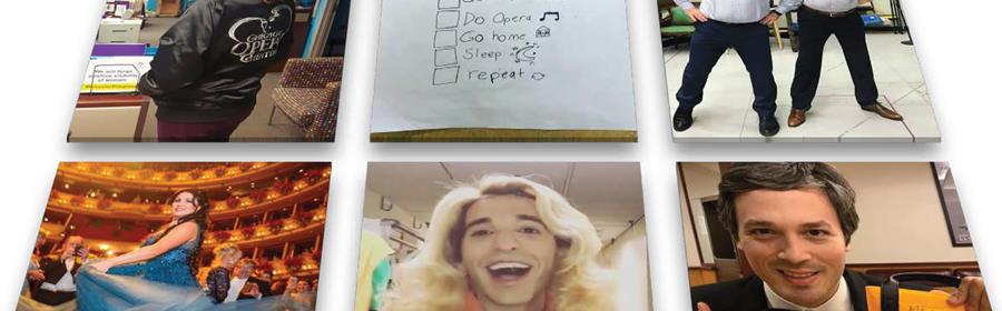 Clockwise from top left: Lidiya Yankovskaya, music director of Chicago Opera Theater (@chicagooperatheater); a drawing by a student in Chicago Opera Theater’s Opera for All program (@chicagooperatheater); Houston Grand Opera’s managing director, Perryn Leech, and chorus master, Richard Bado (@hougrandopera); Met harpist Emmanuel Ceysson (@emmanuel_ceysson); Anthony Roth Costanzo hosts the Met’s live broadcast of Marnie (@arcostanzo); Anna Netrebko in Vienna (@anna_netrebko_yusi_tiago).