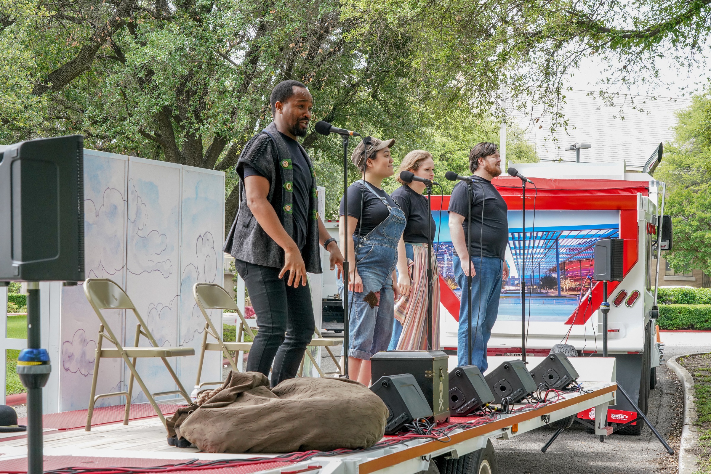 Prosper Makhanya, Kayla Nanto, Sarah Ann Holt, and Jordan Hammons perform on The Dallas Opera’s Operatruck.