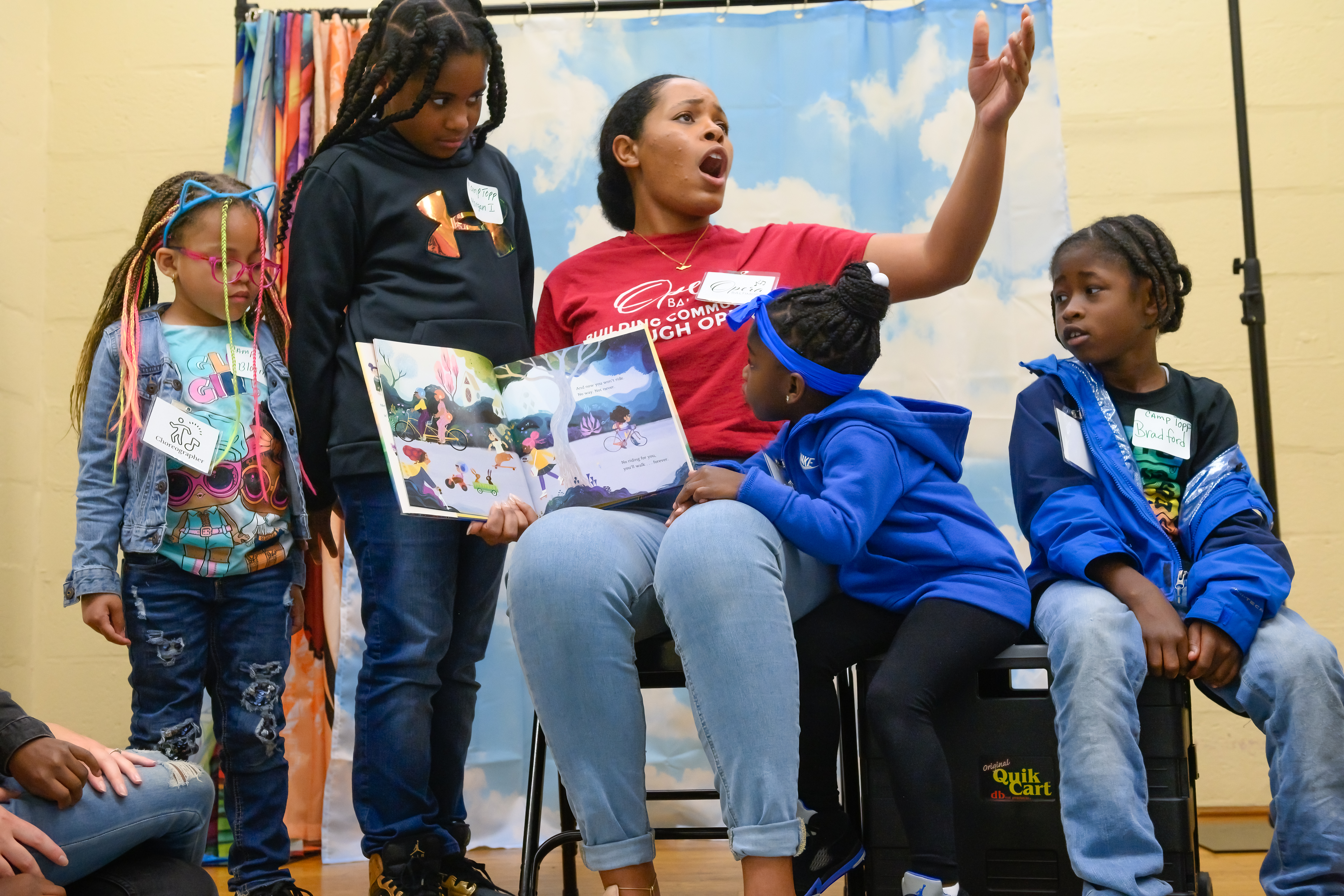 Soprano Denique Isaac (at center) performs as part of Opera Baltimore's Voice Your Story, an opera creation class for children. (photo: Theresa Keil)