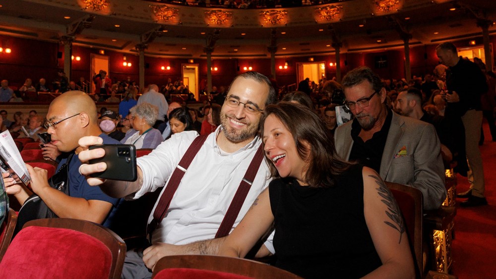 Audience members snap a selfie at one of Opera Philadelphia’s 2024 Pick Your Price performances. (photo: Erin Baiano)