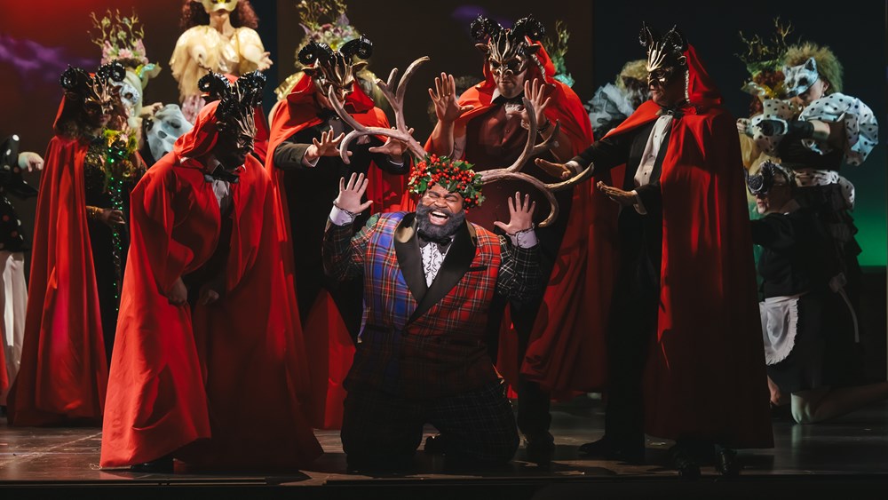 Portland Opera’s Falstaff, with Darren Lekeith Drone at center (photo: Sunny Martini)