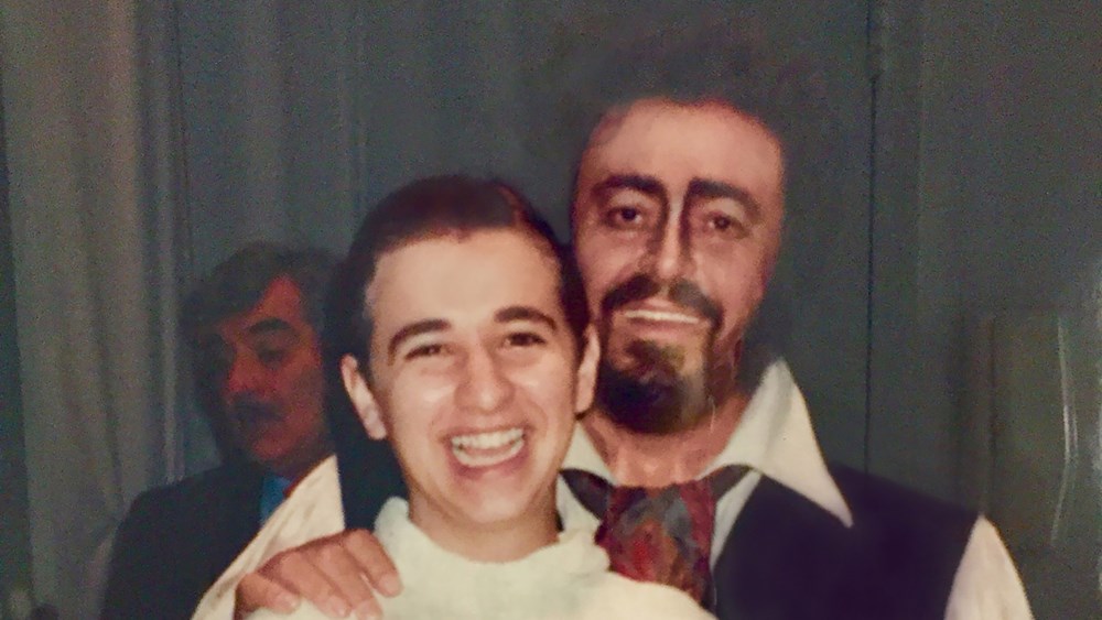 The young Anthony Roth Costanzo, backstage with Luciano Pavarotti