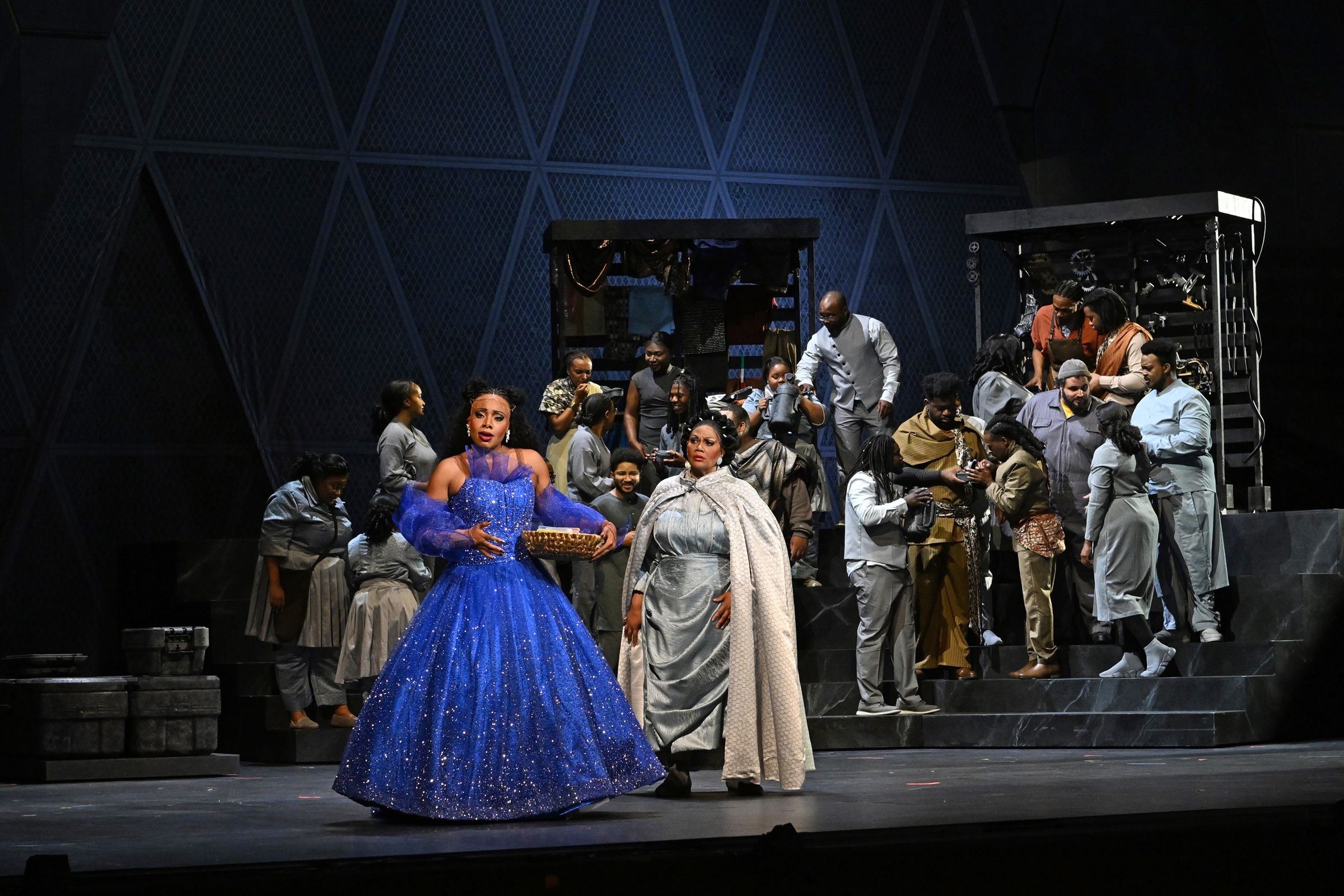Brittany Olivia Logan, Adrienne Danrich, and the company of Lalovavi at Cincinnati Opera (photo: Philip Groshong)