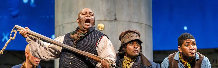 Musa Ngqungwana and Sean Panikkar (at center) in Moby-Dick, by Jake Heggie and Gene Scheer, at Pittsburgh Opera