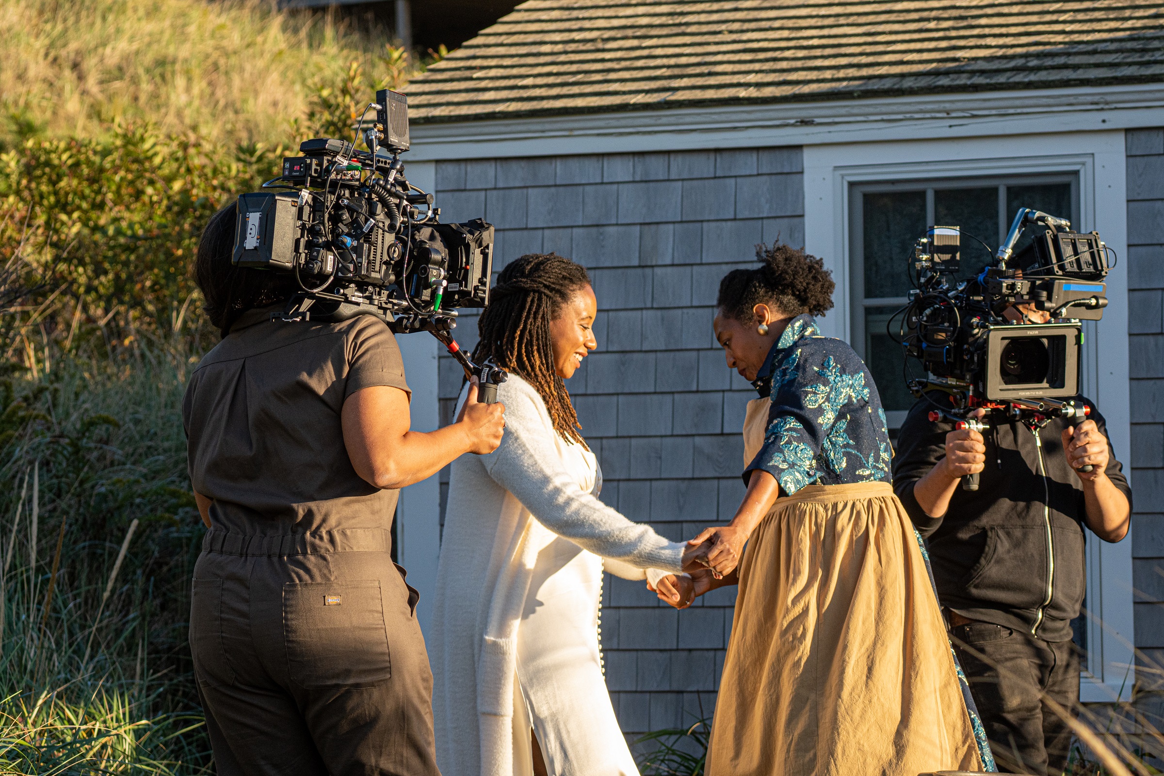 A crew captures Victoria Awkward and Jackie Davis during the filming of Svadba, a co-production of Boston Lyric Opera’s operabox.tv and the Opera Philadelphia Channel. (photo: David Angus)