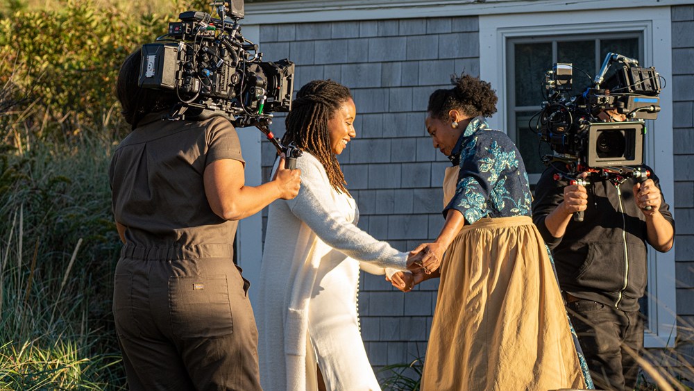 A crew captures Victoria Awkward and Jackie Davis during the filming of Svadba, a co-production of Boston Lyric Opera’s operabox.tv and the Opera Philadelphia Channel. (photo: David Angus)