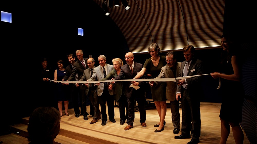 The ribbon-cutting at the National Opera Center’s opening in September 2012, with Charles MacKay, Frayda B. Lindemann, and Marc A. Scorca at center