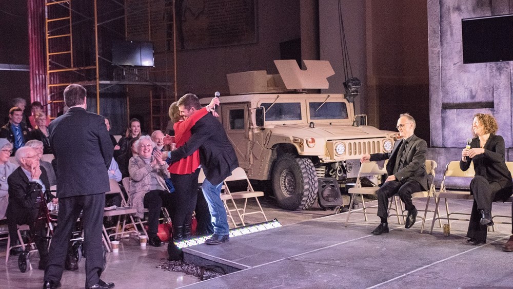 A talk-back session following Des Moines Metro Opera’s presentation of Soldier Songs at a local military base