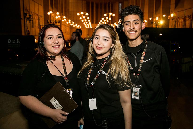 Irene Salazar, individual giving assistant at LA Opera, with two of the company’s Opera Academy interns
