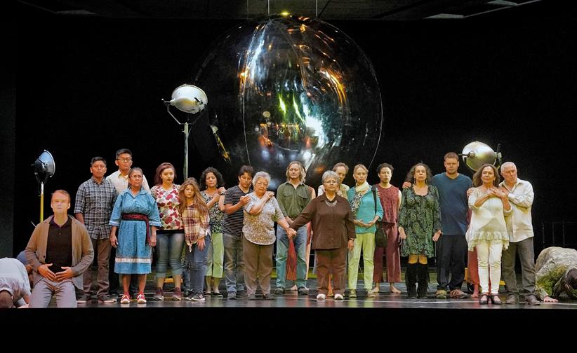 The Downwinders, the Santa Fe Opera Chorus and Ryan McKinny (at far left) in Doctor Atomic at the Santa Fe Opera